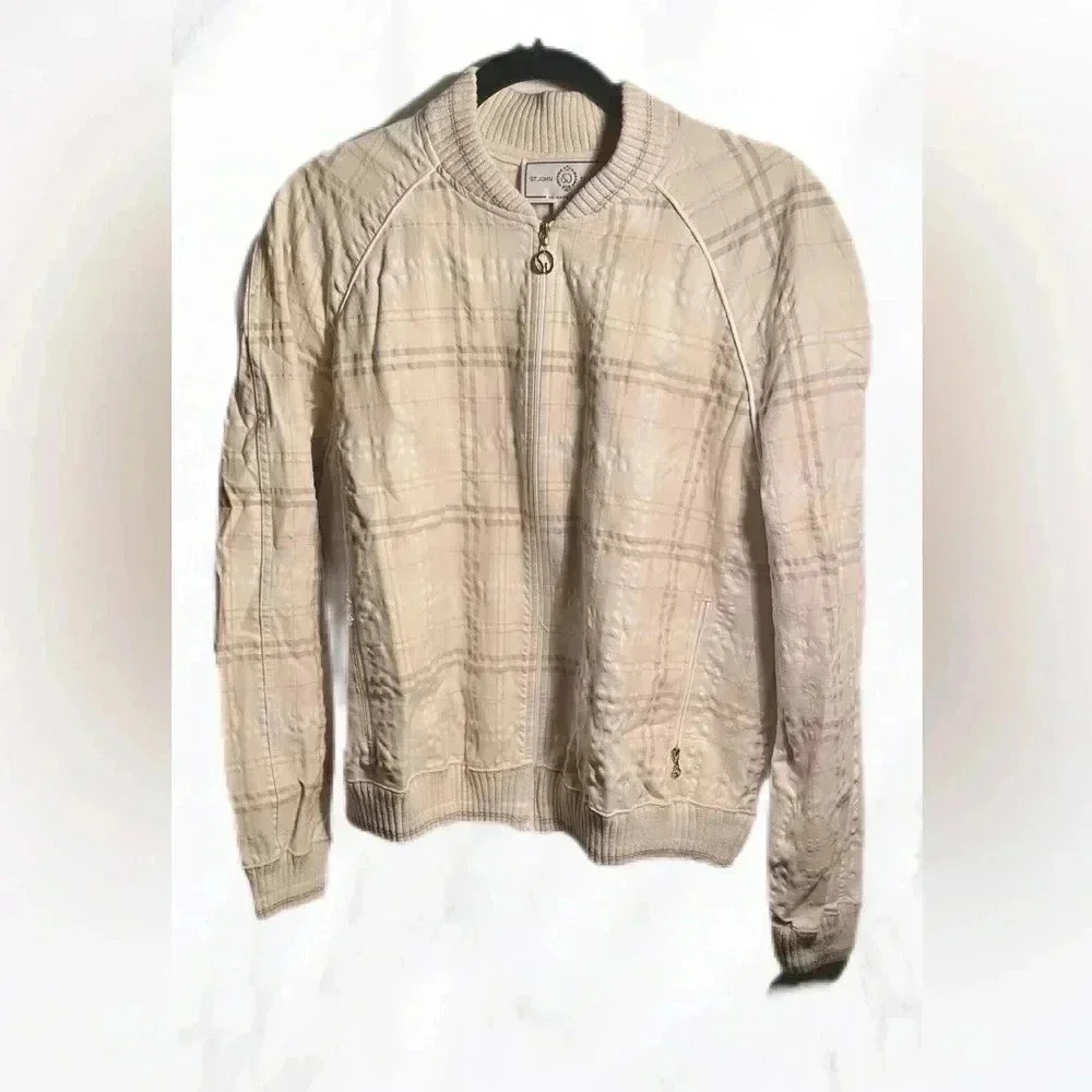 St John tan and cream long sleeve waist length sport jacket L